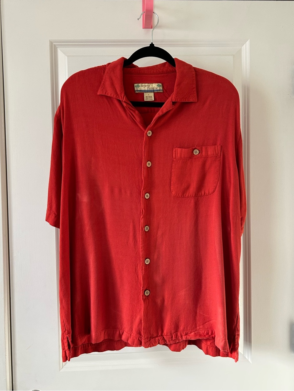 Men's Casual Red Short-Sleeve Button-Down Shirt
